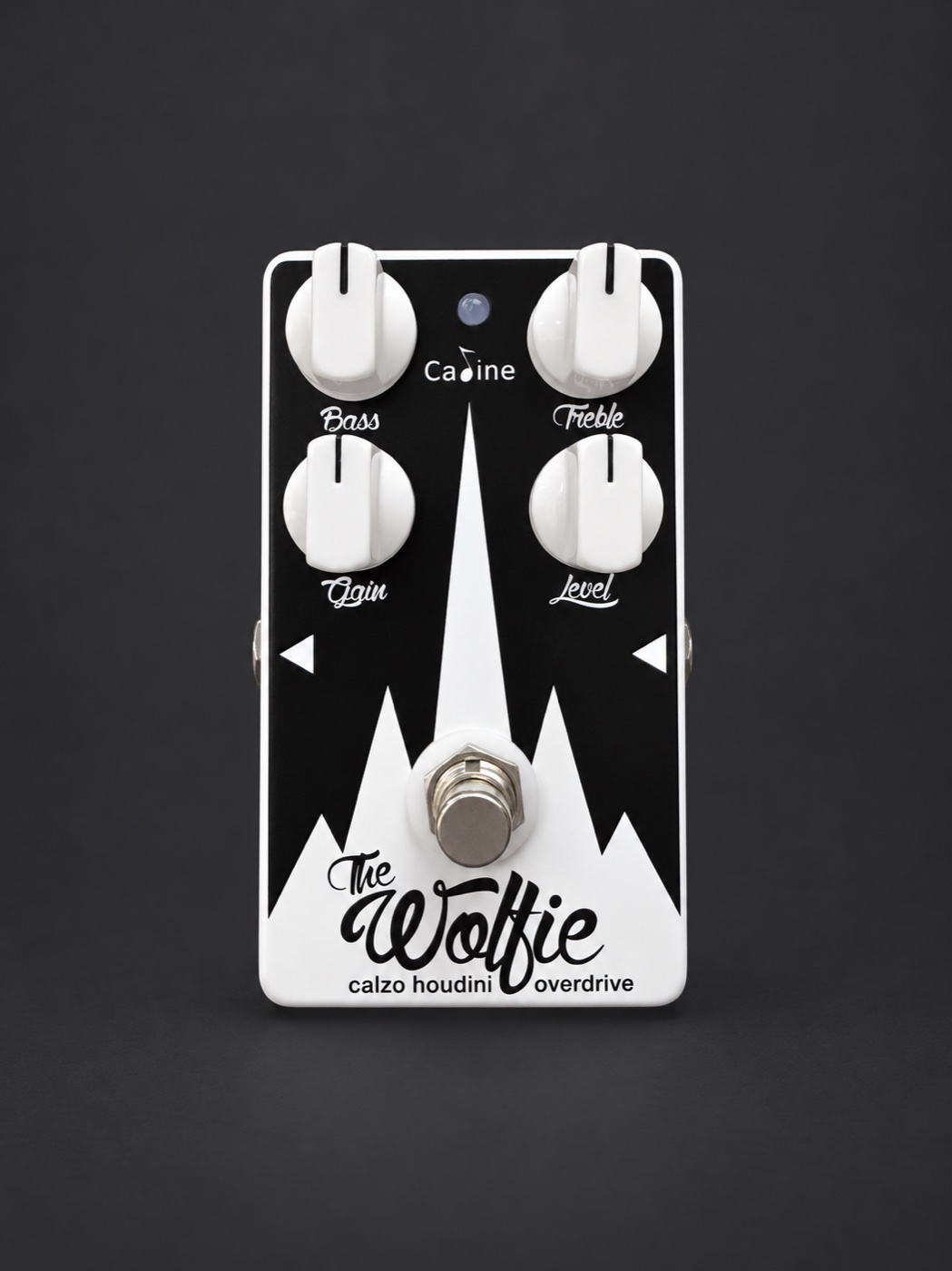 Wolfie Overdrive Pedal, white enclosure and four white knobs